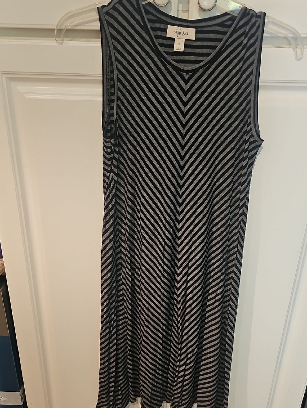 Style & Co. Black and Gray Striped Sleeveless A-Line Dress